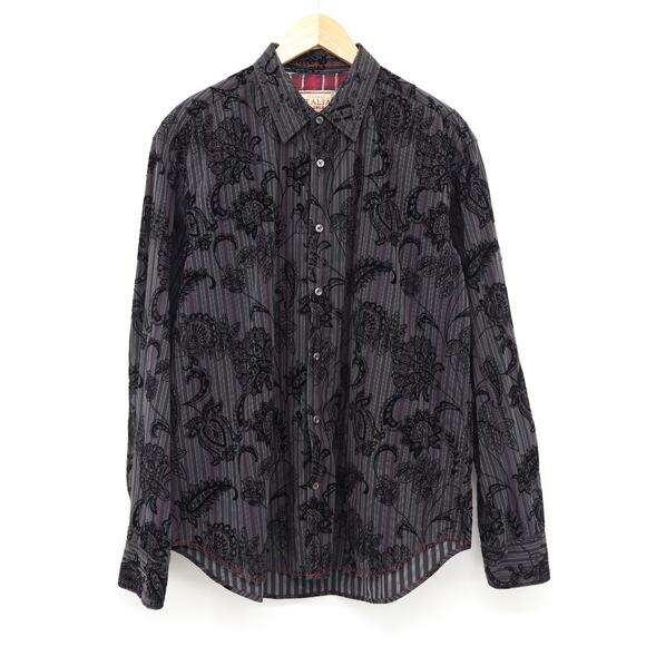 Vintage Italia Other - Vintage Italia Men's Velvet Floral Button Down Long Sleeve Shirt Sz XL